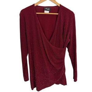 Vintage 90s Sparkly Wrap Top Sz L Red Long Sleeve Cocktail Party Sexy Cute EUC